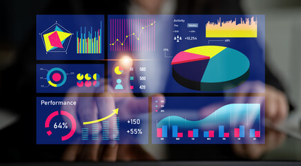 Engaging data visualization layout showcasing colorful graphs, performance metrics, and analytics for effective business decision-making and strategy development. Impute