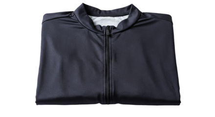 Black folded zip up jacket for clothing branding and custom apparel design, isolated on transparent background.