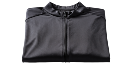 Black leather jacket for fashion and clothing branding, isolated on transparent background.