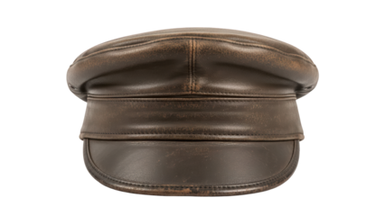 Vintage leather worker cap 19th century baker boy style on transparent background png (चमड़े की टोपी)