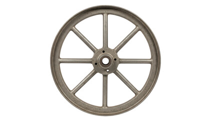 Obraz premium Rustic iron wagon wheel 19th century on transparent background png (गाड़ी का पहिया)
