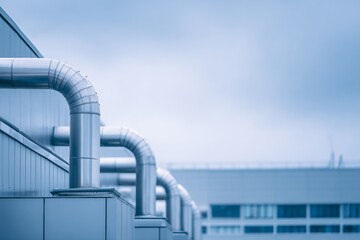 Naklejka premium Modern Wastewater Treatment Facility Designed With Geometric Shapes and Natural Light at Midday in an Industrial Area