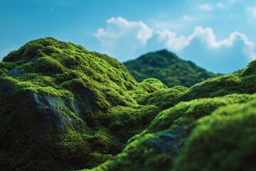 Moss-covered Rocks Under Blue Sky With Clouds on a Sunny Day in Nature