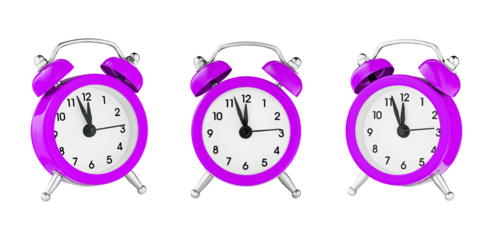 classic watch, pointer clock, Purple, violet color alarm watch on isolated white background close up