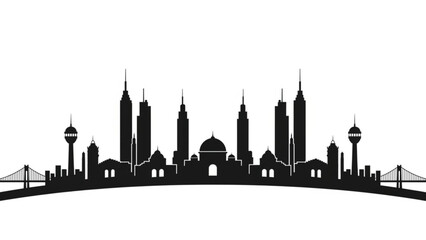 Black silhouette of a city skyline with bridge and tall buildings