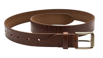 Classic vintage leather belt with metal buckle on transparent background png (चमड़े की बेल्ट)