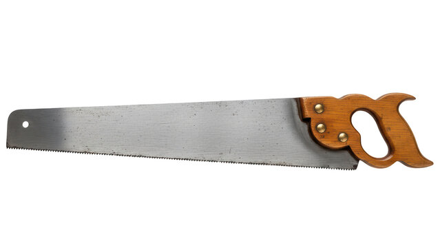 Vintage hand saw with wooden handle 19th century style on transparent background png (पुराने समय की आरी)