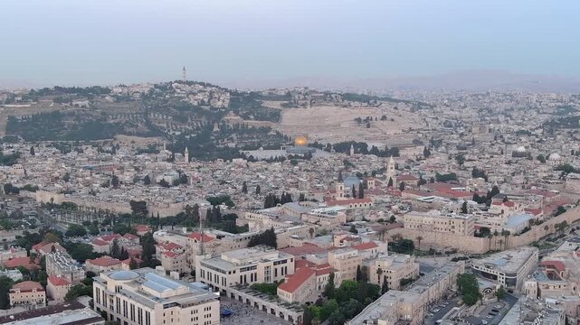 Aerial Jerusalem Sunset Old City Skyline Israel

Drone footage captures Jerusalem old city skyline at sunset January 1 2026 Israel
