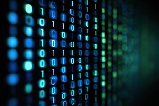 Glowing binary code stream on digital screen - Powered by Adobe