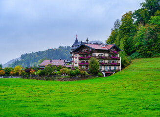Close Up View of Traditional Alpine Balconies with Flowers