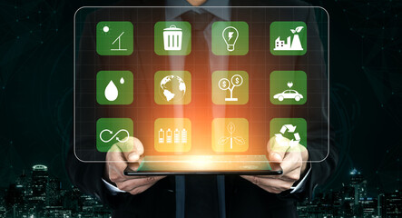 A collection of icons for green energy and sustainability. Symbols for environmental protection,...