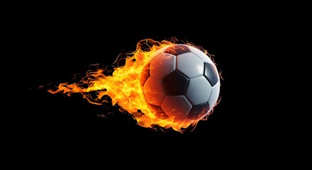 Naklejka premium Soccer ball on fire with flames trailing behind it moving fast