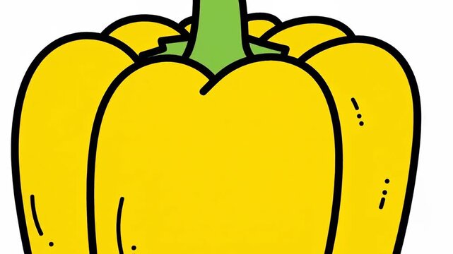 Illustration of a yellow bell pepper with a green stem on white background.