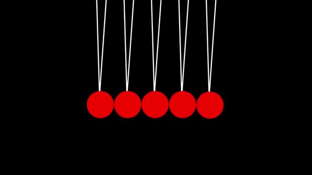 Newton's Cradle seamless looping animation concept. Hanging ball and swing motion. Close-up view of smooth motion of metallic balls in Newton's cradle. Kinetic pendulum