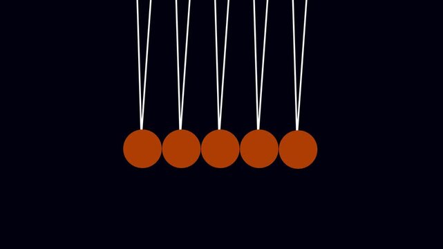 Newton's Cradle seamless looping animation concept. Hanging ball and swing motion. Close-up view of smooth motion of metallic balls in Newton's cradle. Kinetic pendulum