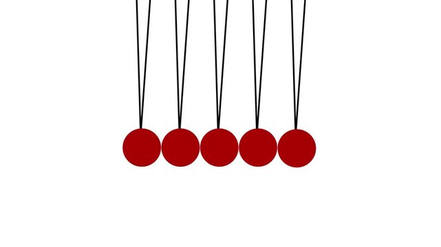 Newton's Cradle seamless looping animation concept. Hanging ball and swing motion. Close-up view of smooth motion of metallic balls in Newton's cradle. Kinetic pendulum