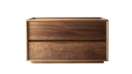Modern minimalist wooden nightstand dresser with two drawers. Handcrafted from beautiful walnut. Providing essential storage and a stylish furniture element for bedroom or living space