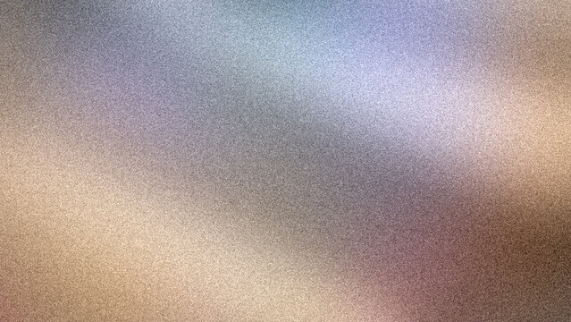 Abstract 4K grainy background featuring a soft blurred gradient of silver, blue, tan, and bronze tones. A textured metallic backdrop for modern digital designs