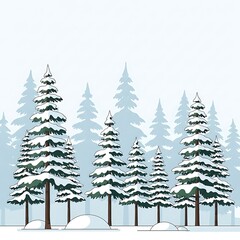 Obraz premium Snow covered evergreen trees in a serene winter forest landscape with frosty atmosphere and soft lighting