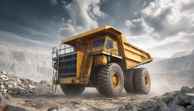 Animation of the yellow dump truck driving through the vast dig site