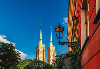 Twin Towers of Ostrow Tumski Cathedral in Wroclaw, Poland