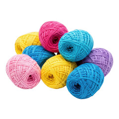 Vibrant collection of yarn balls in various colors isolated on transparent background