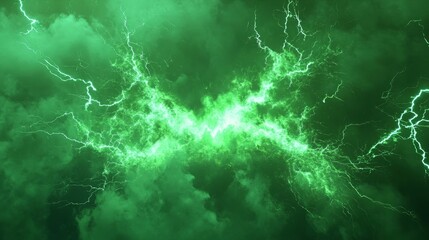 Electrifying emerald and neon lights shape night sky spectacularly, Vivid green lightning bolts and glowing plasma ribbons create astonishing cosmic nighttime spectacle