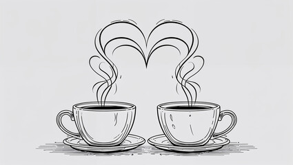 Coffee Cups with Heart Steam