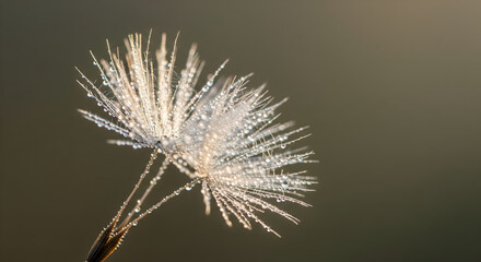 Macro view of dandelion seeds with water droplets