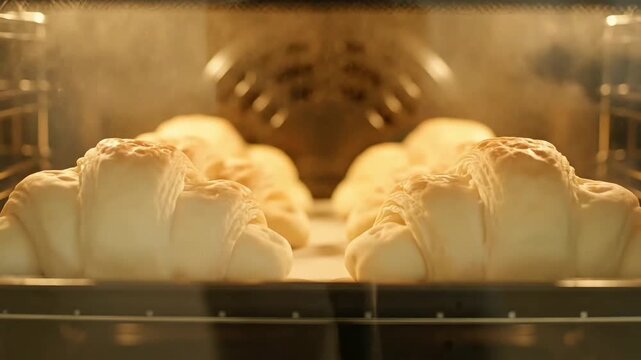 Baked bread rolls are being cooked in a home oven.