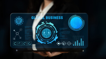 Global business partnerships and international trade concept. A dashboard for worldwide market analytics, data visualization, and company strategy. Motif