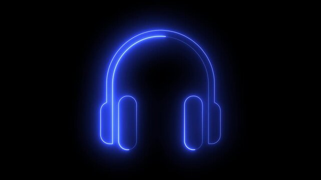 Neon headphones sign animation. Neon headphones sign. Glowing neon line Headphones icon. neon blue headphone icon animation.4k video