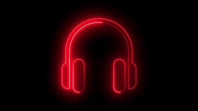 Neon headphones sign animation. Neon headphones sign. Glowing neon line Headphones icon. neon red headphone icon animation.4k video