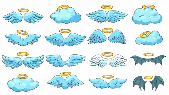A Collection of Angelic and Demonic Wings, Halos, and Cloud-Like Elements for Design