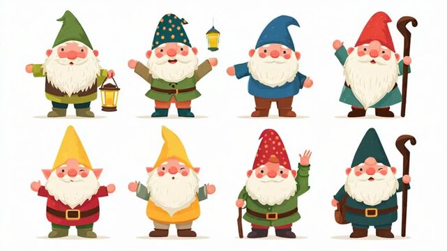 A Delightful Animated Sequence of Playful Gnomes with Lanterns, and Funny Expressions
