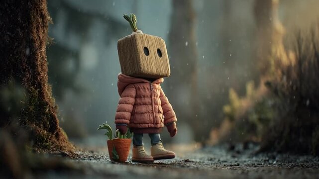 A Gentle Being in a Forest: Nature's Embrace Amidst the Falling Rain with a Special Friend