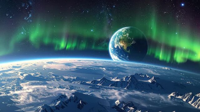 Spectacular aurora borealis illuminates the Earth's atmosphere, creating a breathtaking cosmic display.