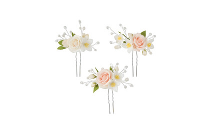 Obraz premium Bridal Flower Hair Pins Set Jasmine and Rose Petals Isolated on Transparent Background PNG