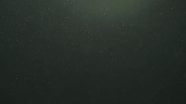 Slow moving dust particles floating in the water against a dark green background with a soft light source from above creating an atmospheric effect