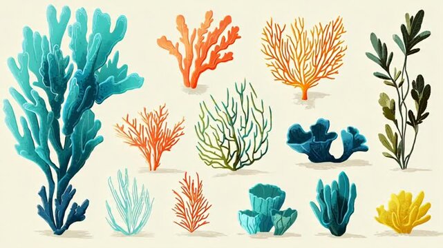 Vibrant Sea Garden: Watercolor Coral Reefs and Aquatic Flora, a Decorative Border