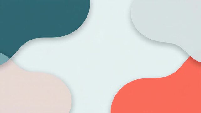 Vibrant teal and coral organic shapes float against a soft light backg