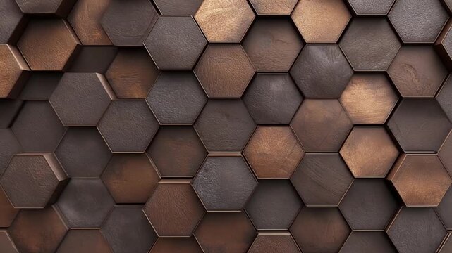 Metallic Hexagonal Pattern Background Copper Bronze Hex Tiles.