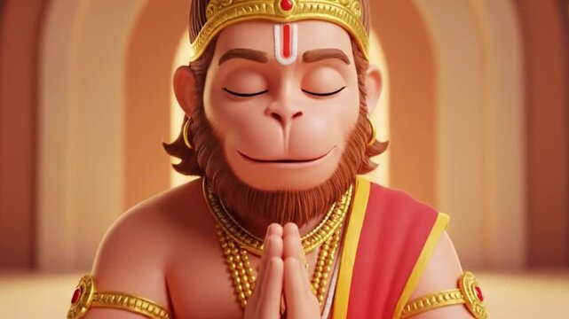 Animated Monkey Characters in Traditional Attire Practicing Yoga in a Temple