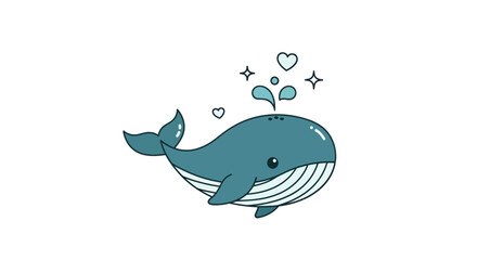 Obraz premium Cartoon whale illustration with hearts and water spray on white background