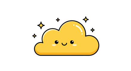 Cartoon yellow cloud illustration with sparkling stars isolated on white