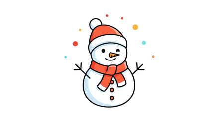 Cheerful snowman illustration with a red hat and scarf on a bright white background
