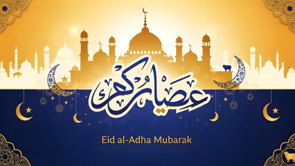 Naklejka premium Eid al adha mubarak islamic holiday greeting card