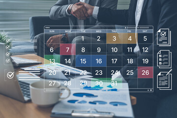 A digital calendar interface for business planning and organization. Used for scheduling events, managing tasks with checklists, and tracking important deadlines. Fermion
