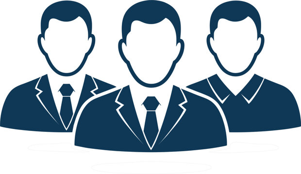 Professional business team vector illustration with male silhouettes wearing suits and ties representing corporate leadership, human resources, and workforce management concepts.