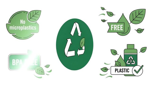 Green Eco Labels BPA Free Microplastics Free Plastic Free Recycling Motion Graphics